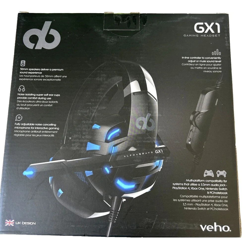 Veho Alpha Bravo GX-1 Wired Gaming Headset Multi Platform Black NEW in Box